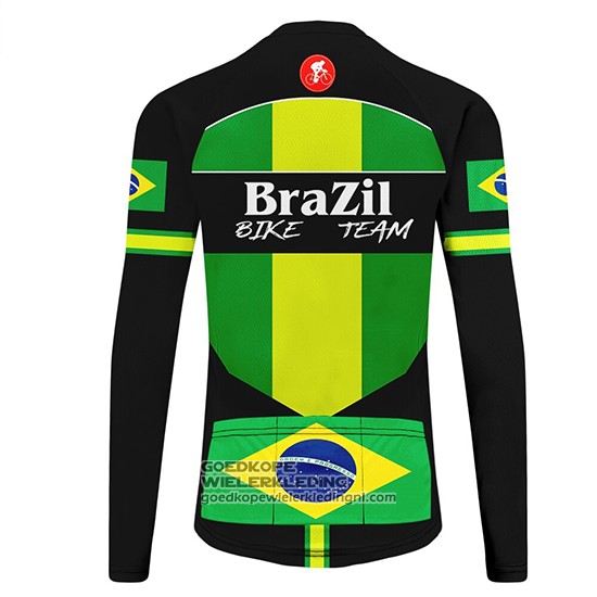 2020 Fietsshirt Brazilie Zwart Groen Lange Mouwen en Koersbroek